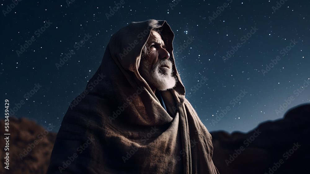 Qué es el pacto de Dios con Abraham explicado para niños 26 ilustracion de abraham mirando las estrellas en el cielo