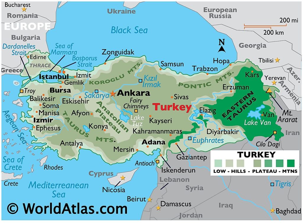 Turquía es parte de Europa o Asia según su geografía y cultura 6 mapa de turquia destacando su ubicacion geografica