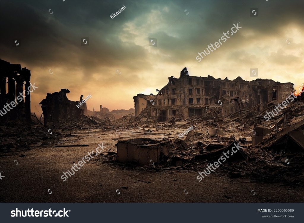 paisaje rural desolado tras un conflicto belico